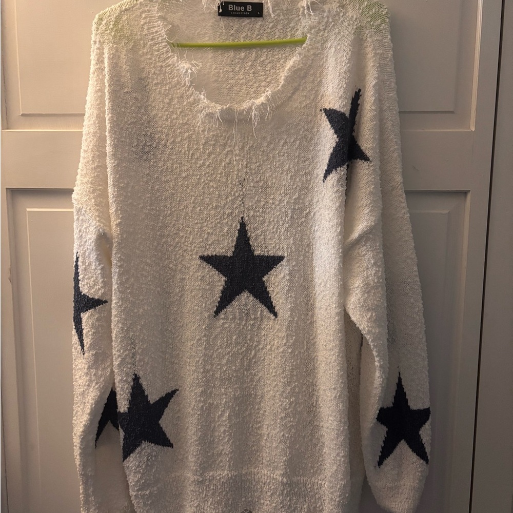 Blue B Cream Star Crewneck Sweater